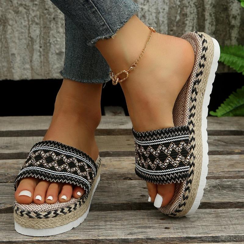 Weave Women's Slippers Platform Summer Shoes for Women 2025 New Beach Casual Heeled Sandals Bohemian Handmade Ladies Espadrilles