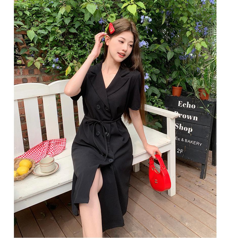 Tiro real, vestido estilo Hepburn para mujer, nuevo de verano, diseño de nicho francés, vestido con cintura marcada y delgado