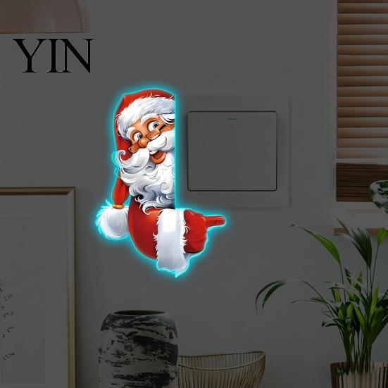 Festive Party Supplies Christmas Santa Claus Switch Sticker, Glow-in-the-Dark Light Decal, Wall Decals Outlet Socket Decoration Sticker for