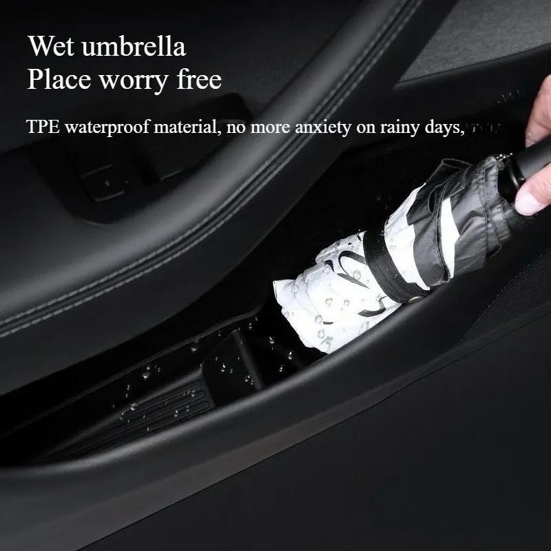 Car Door Side Storage Box for Tesla Model Y Juniper 2025 TPE Low Edge Style Front Rear Door Handle Armrest Tray Car Accessories