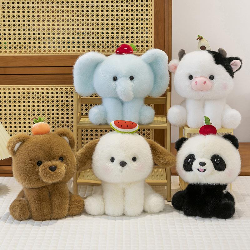 New Fruit Animal Panda Table with Doll Ornaments Cute Cow Doll Plush Toy Girlfriend Birthday Gift