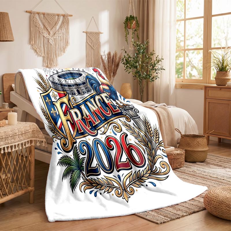 Couverture Flanelle Imprimée Équipe de France de Football Couverture Douce Chaude pour Canapé Lit Jeté de Canapé Pour Maison Bureau Chambre