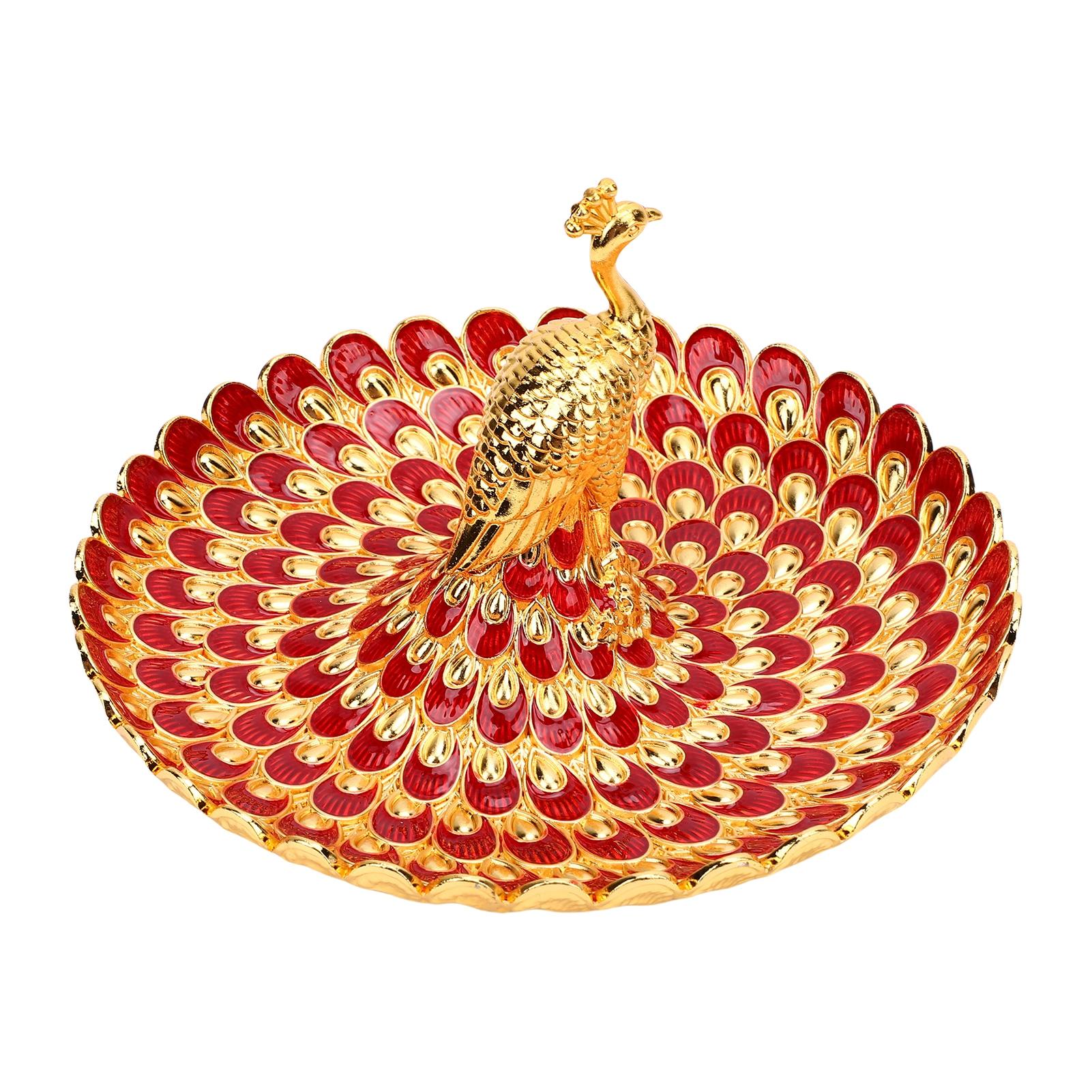 

Round Serving Tray Peacock Shape Metal Plate for Snacks Fruits Desserts Storage Home Buffet Hotel Bar Table Decor