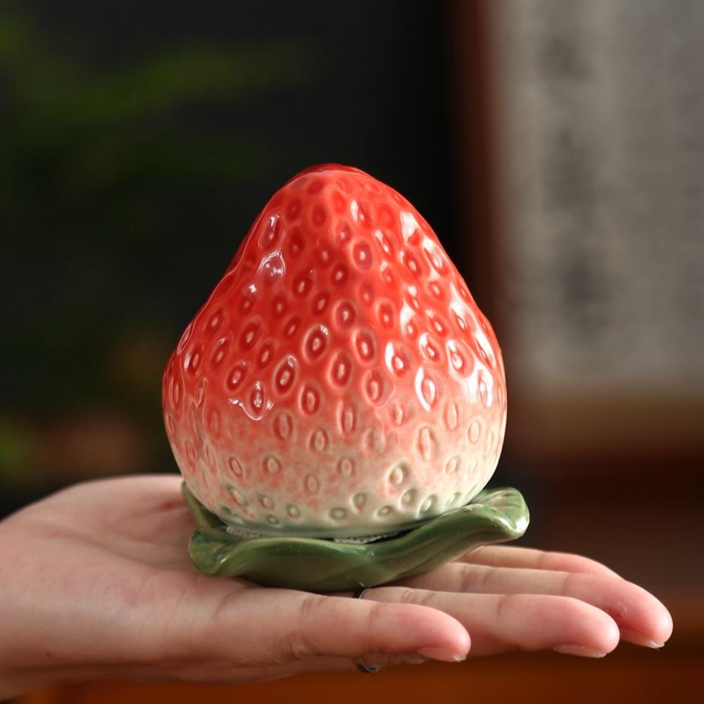 Ceramic Strawberry Tea Canister Simulation Sugar Jar Multifunctional Tea Storage Tank Bar