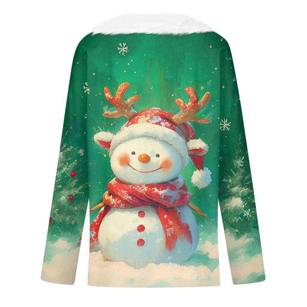 Women's Christmas Printed Long Sleeved Party Plush Neck V-neck Top