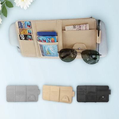 Leather Car Sun Visor Organizer Pocket Storage Sunshade Clip Card Holder Pen Clip Cash Stowing Auto Interior Accessories
