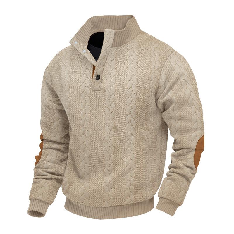2025 new autumn and winter European size men's outdoor casual stand-up collar long-sleeved jacquard knitted pullover button-down sweater