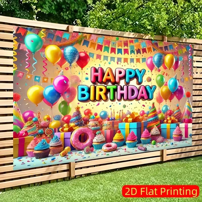 Fondo 2D Colorido de Feliz Cumpleaños, Fondo de Fiesta con Globos y Dulces