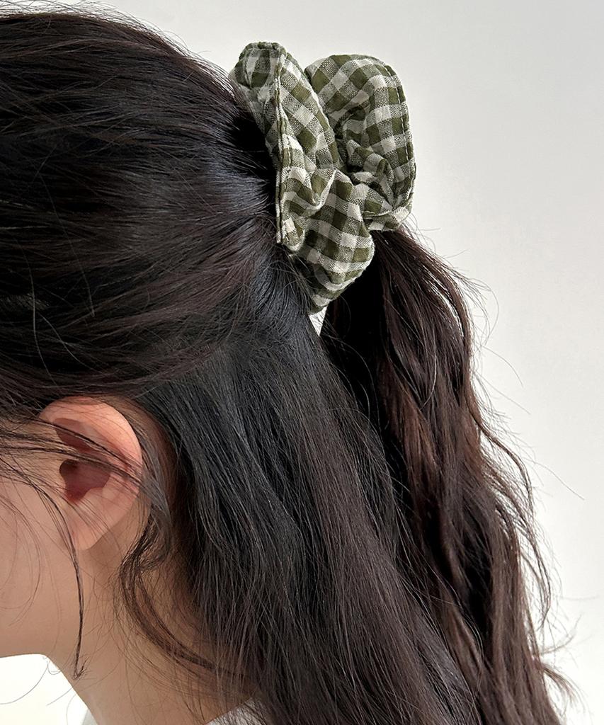 Moyora Summer Gingham Check Hair Scrunchie [Green]