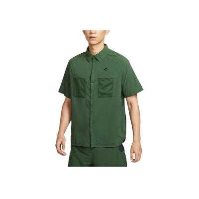 Effen Kleur Zak Enkele Rij Knopen Korte Mouwen Shirt Mannen shirts Groen HV2165323