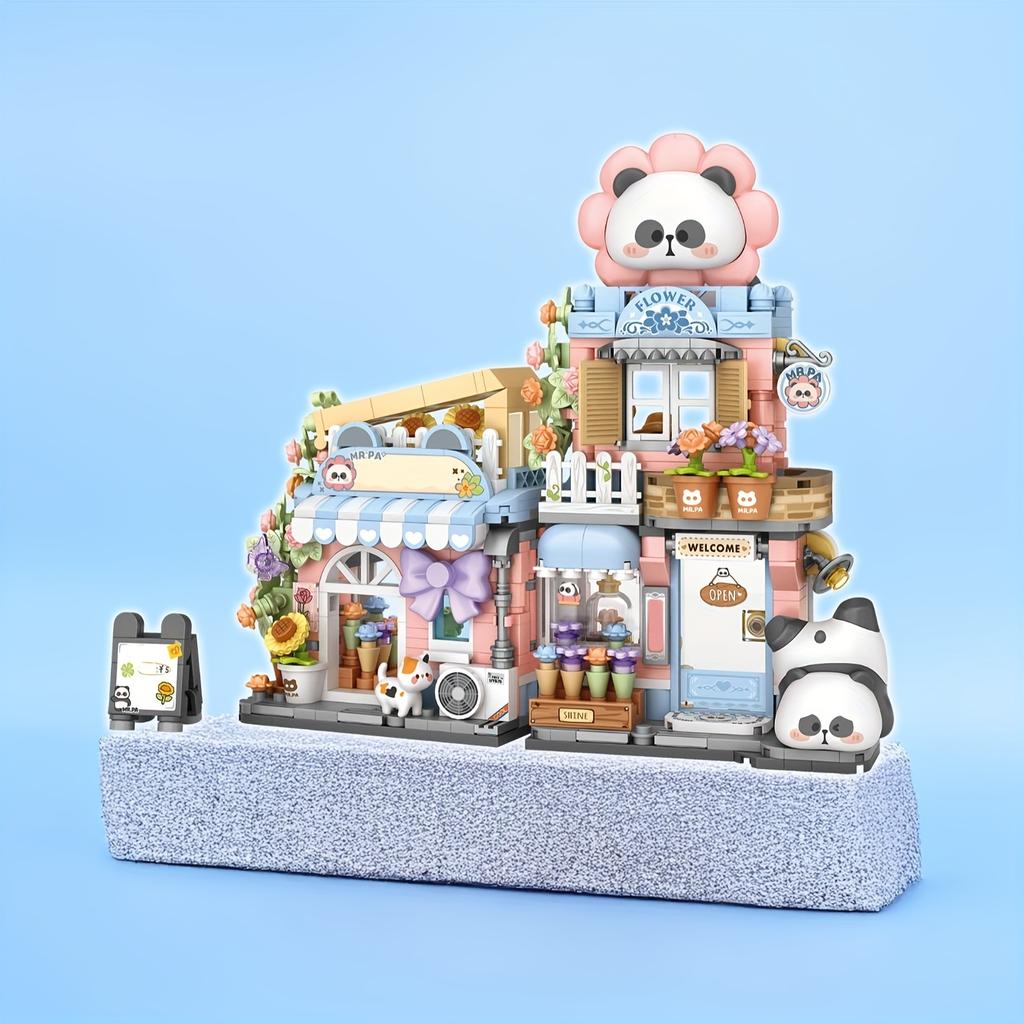 Loz Taiyaki Street View Shop Miniatur-Bausteine Panda Ziegel Spielzeug Montage Blume Werkstatt Klapphaus Sammlung Modell