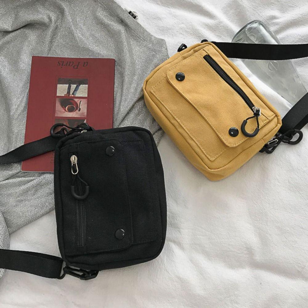 Fashion Pure Color Canvas Shoulder Bag Zipper Canvas Messenger Bags Multifunctional Casual Tote Handbag Student