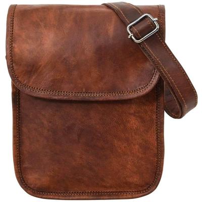 Brown Leather Messenger Bag, Plain Front Manbag, Rustic Leather Ipad Bag, 11”x9” Crossbody Ipad Bag, Vintage-look Leather Shoulder Bag