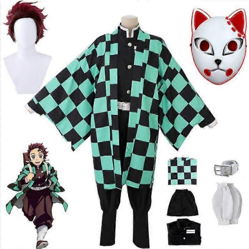 Anime Dämon Slayer Kamado Tanjirou Cosplay Kostüm Kimetsu No Yaiba Cartoon Kostüm Sutis Perücken Halloween Für Kinder Erwachsene CosParty