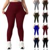 Fritidsbukser med høy midje for kvinner Ensfarget termiske fleece-leggings vinter lang fleecebukser Plysj løping
