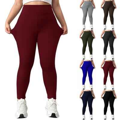 Pantalones casuales de cintura alta para mujer, leggings térmicos de polar de color sólido, pantalones largos de polar de invierno para correr