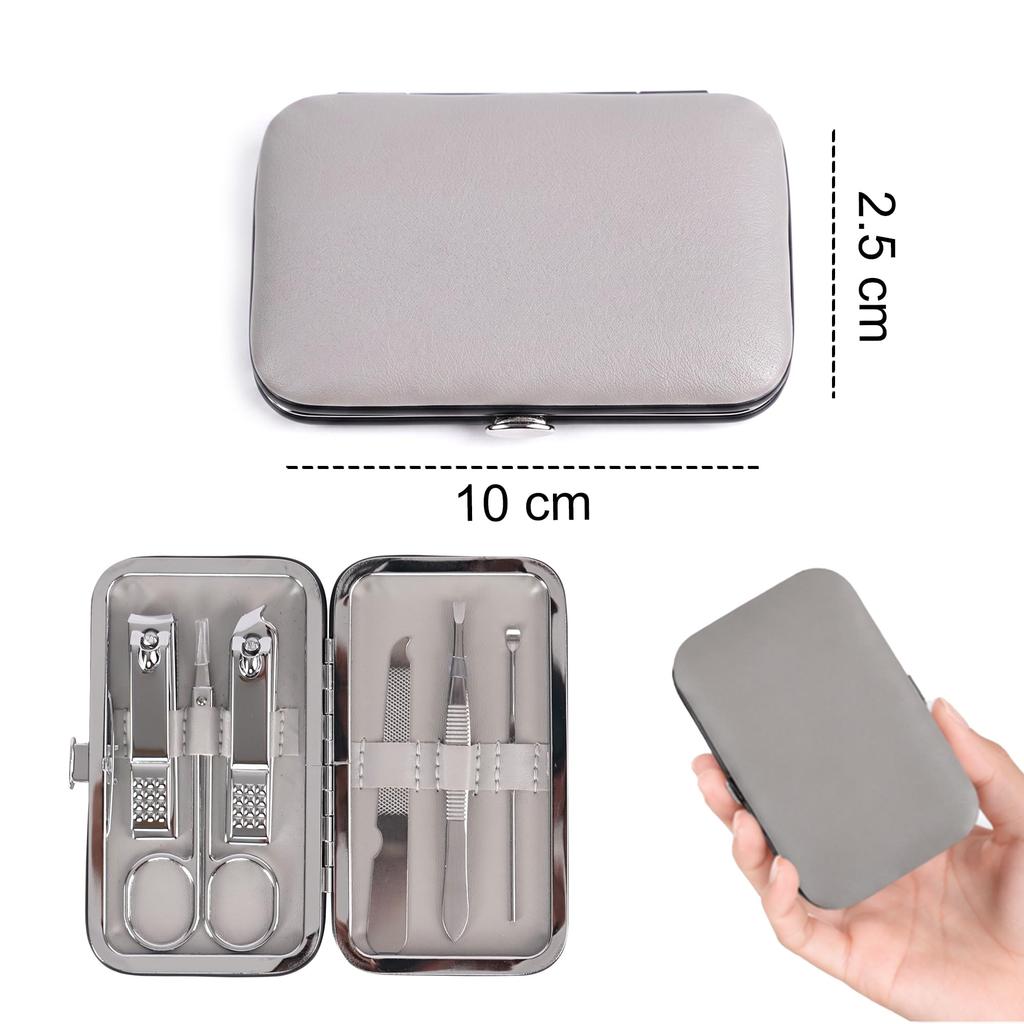 Prime Pick Manicure & Pedicure Grooming Kit Set of 6 Stainless Steel Nail Care Tools with Nail Cutter Scissors & File Portable Grooming Set for K