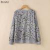 ZANZEA Women Round Neck Long Sleeve Lace Patchwork Floral Print Tee Tops