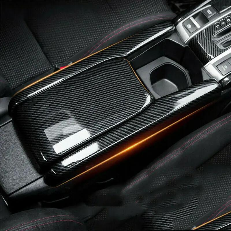 3Pcs Car Carbon Fiber Look Central Armrest Box Panel Cover Sticker For Honda Civic 2016 2017 2018 2019 2020 Interior Parts Decor