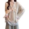 Korean Style Lace-up Bowknot Mesh Knit Sweater - Women's Trendy Autumn/Winter 2025