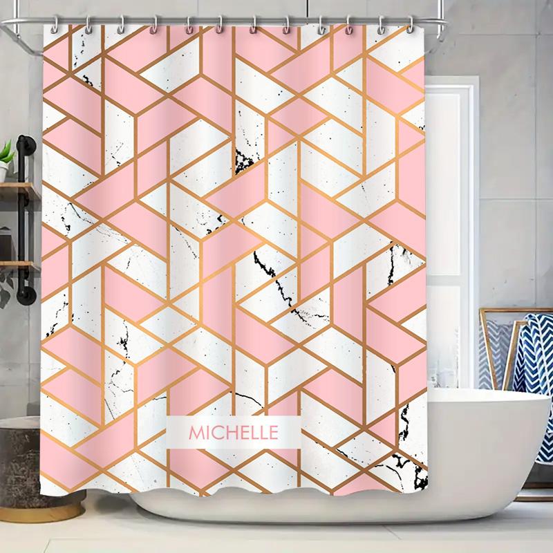 

Modern Marble Bath Shower Curtain Personalized With Name Design Pink Gold White Geometric Pattern Decorative Bathroom Accessorie 90x180cm