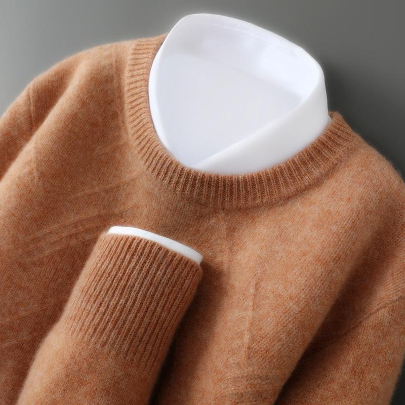 Men's Diamond Jacquard Pure Wool Pullover - Thick, Soft, and Smooth Round Neck Sweater for Autumn/Winter 2025.