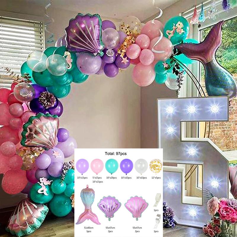 97pcs Mermaid Tail Shell Balloon Arch Under the Sea Mermaid Birthday Party Decoration Kids Girls Balon Wedding Baby Shower