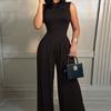 Women's High Neck Sleeveless Jumpsuit Slim Fit High Waist Casual Tie Dye Floral Print Wide Leg Romper