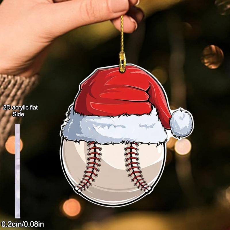1pcs Baseball Santa Hat Christmas Ornament, Acrylic Sign, Four Seasons Decoration, with Wall Hanging, Novelty Home Decor