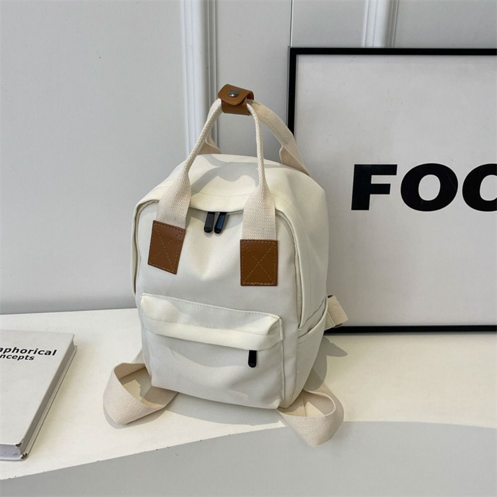Canvas Children's Backpack Simple School Bag Trendy Square School Bag  Student