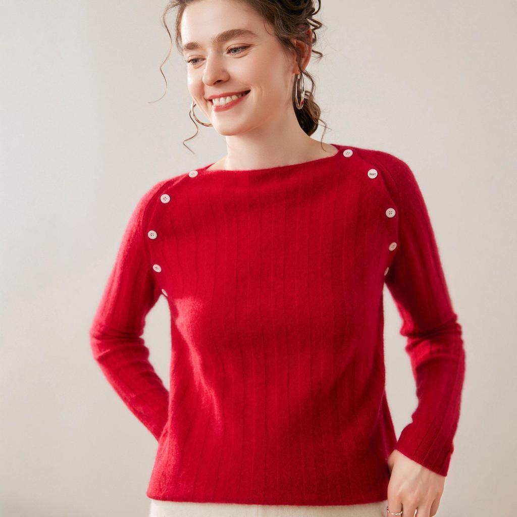 Gentle Temperament Women's Ribbed Cashmere Pullover - Versatile Autumn/Winter Sweater Top