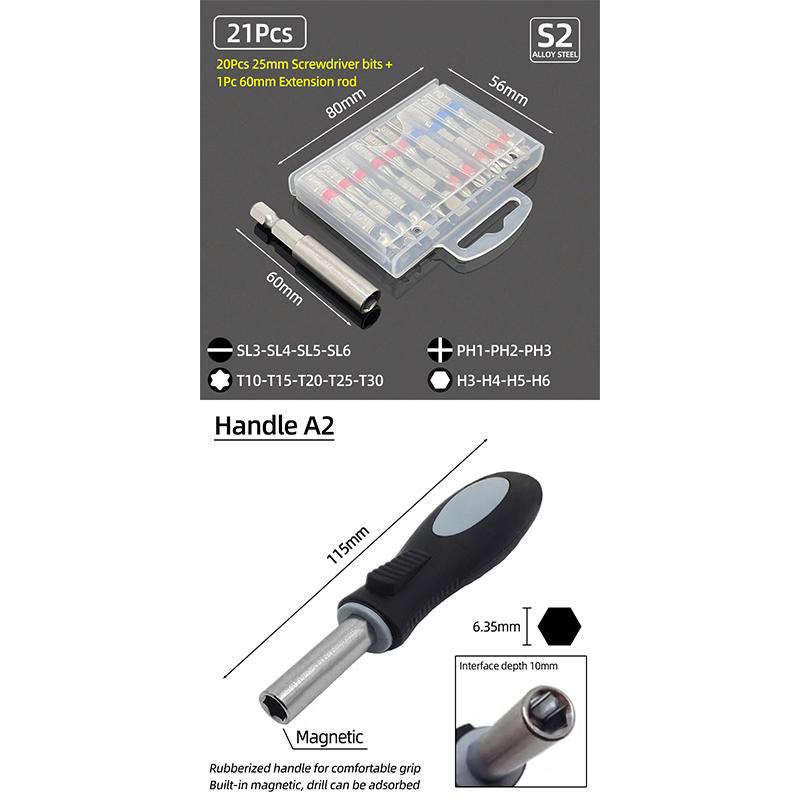 25mm Screwdriver Bits Set Slotted Phillips Pozidriv Torx Square Hexagon Bit Holder 1/4" Hex Shank Ratchet Wrench Hand Tools