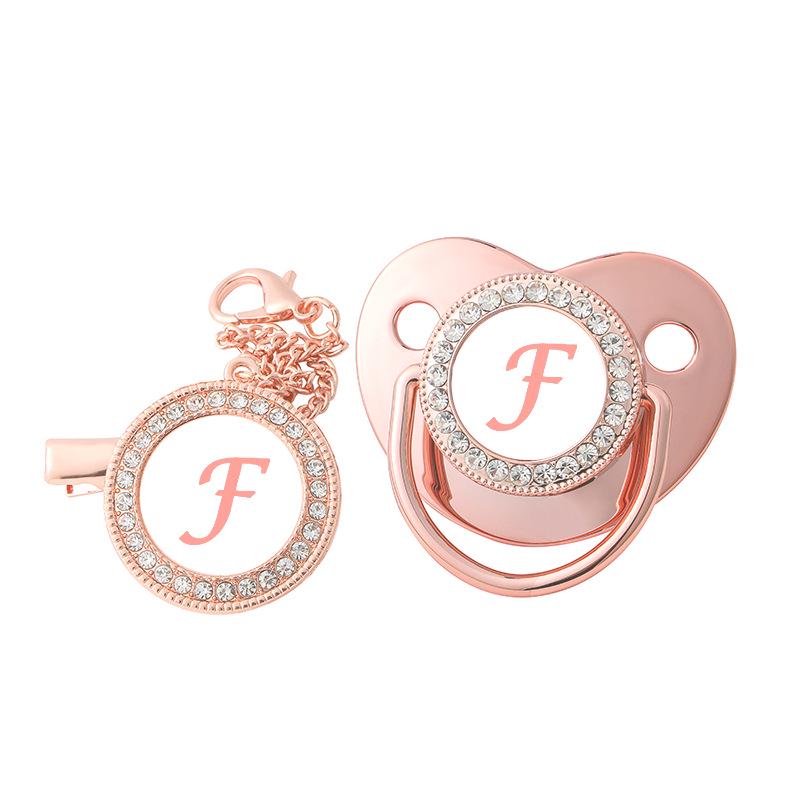 Rose Gold Alphabet Baby Pacifier with Dust Cover