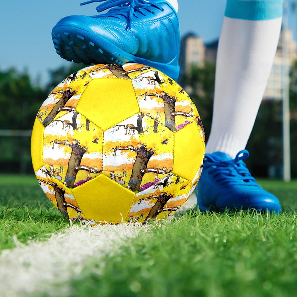 Calvin and Hobbes Indoor Soccer Ball Colorful All Ages Size 5 Machine Stitched PVC Competition Ready Durable High-Bounce
