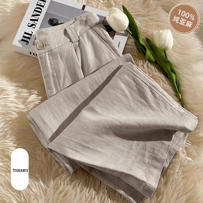 

Женские льняные брюки клеш 2025 - Повседневные, Удобные, С высокой талией, Универсальные, Брюки прямого кроя на лето L (105-115 lbs)