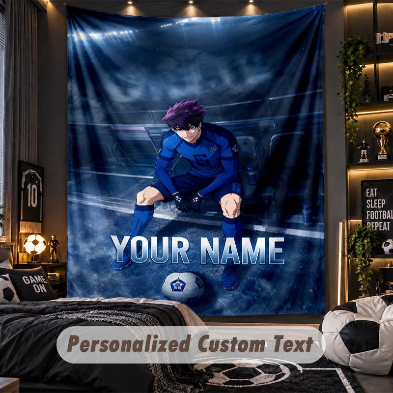 Personalized Wall Tapestry,Blue Lock Custom Printed Name, Fabric Wall Art For Indoor Room Backdrop