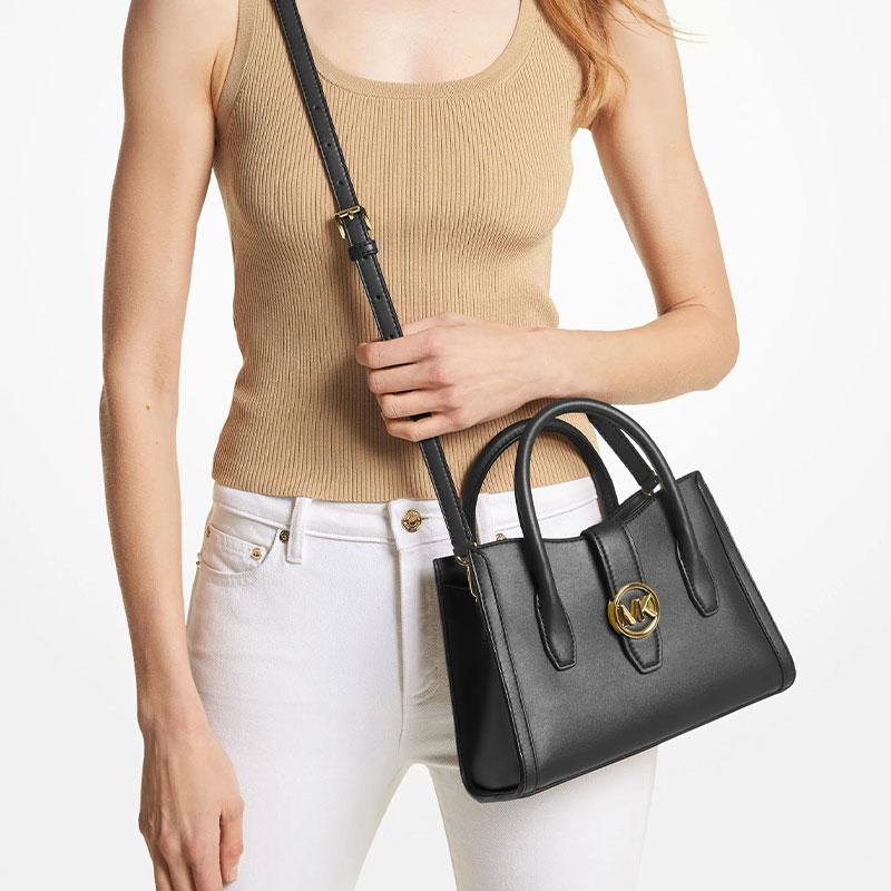 MICHAEL KORS Gabby Gold Label Logo Classic Presbyopia Zipper Closure Artificial Leather Shoulder Bag Handbag Small Women's Black