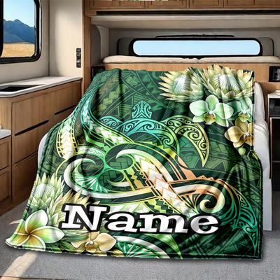 Polynesian Turtle Rv Customize Your Name Blanket Comfortable Soft Lightweight Allseason Multipurpose Blanket For Travel Camping Picnics Sofas Rvs Beds