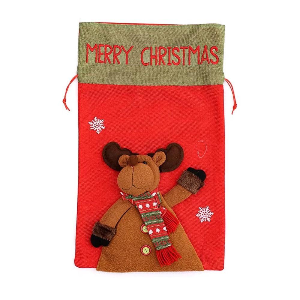 Linen Christmas Gift Bags 3D Drawstring Candy Bags Unique Cute Pattern Gift Bag Home Decor