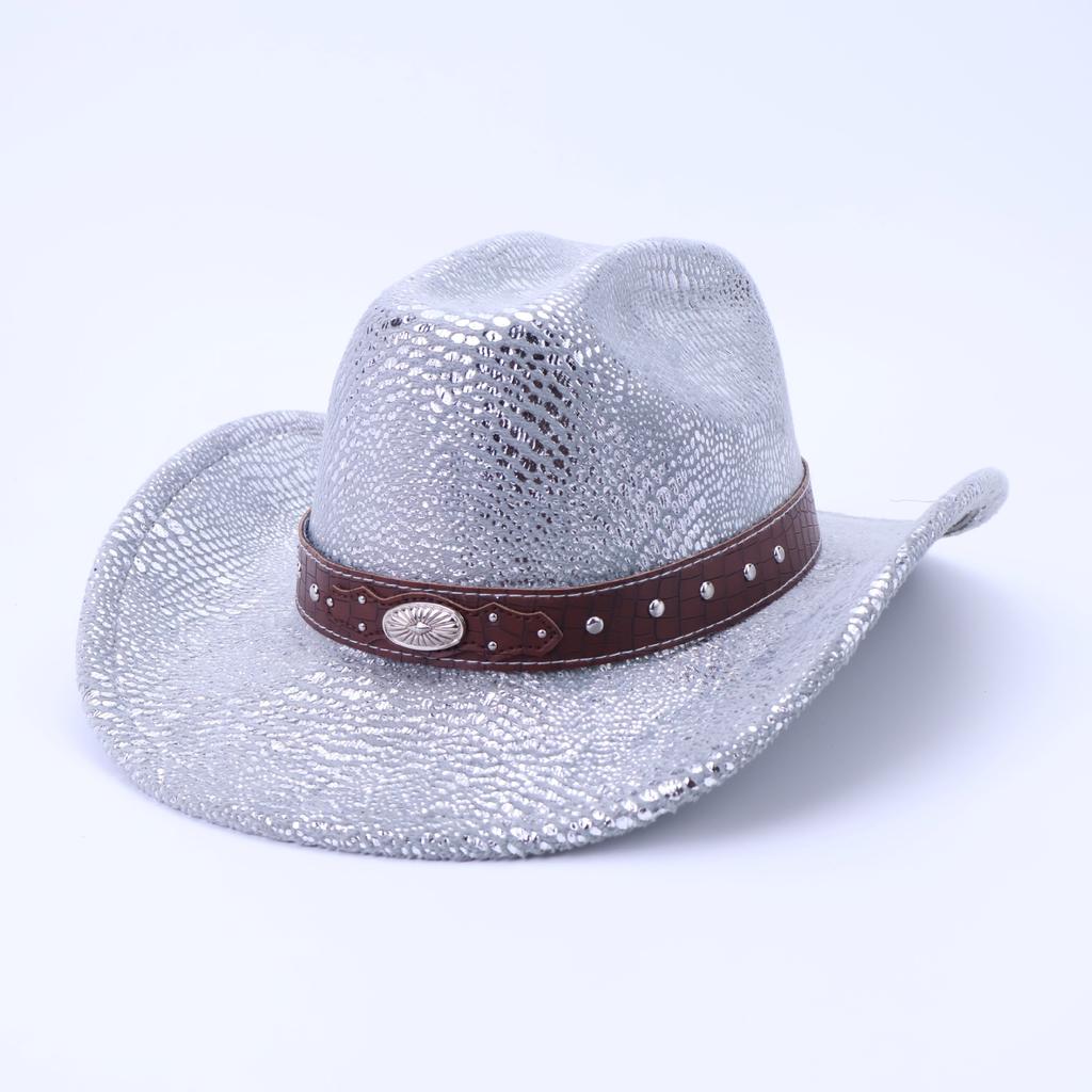 European And American Style Western Cowboy Hat Glossy Polyester Hat Men And Women Warped Edge Outdoor Travel Photography Mountaineering Hat Tibetan