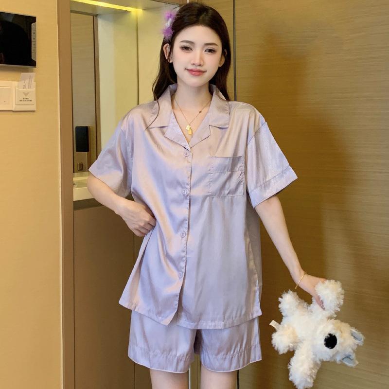Can Wear Imitation Silk Short-Sleeved Shorts Loungewear Female Student Dormitory Casual And Comfortable Pajamas Set