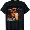 Funny Dachshund Drinking Iced Coffee Lover Humor T-Shirt