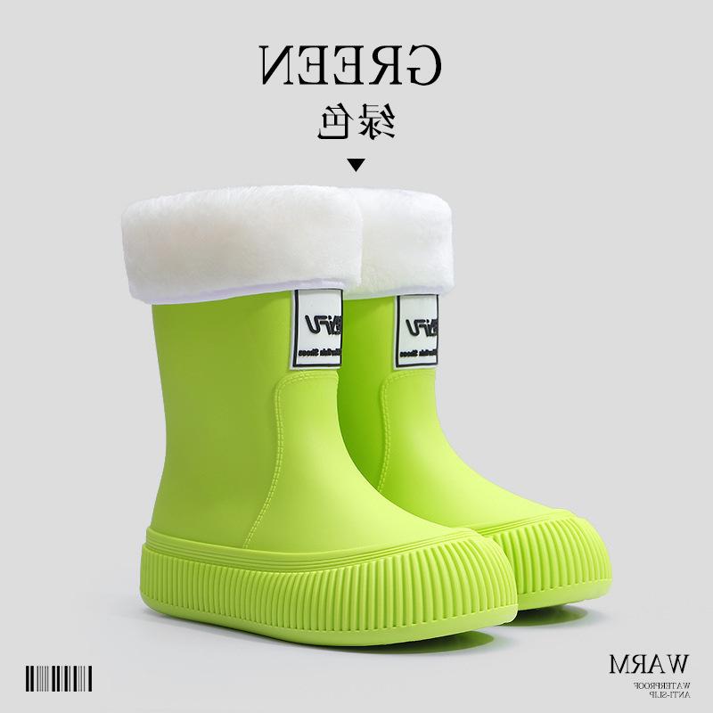 Women's Fashion Rain Boots: Non-Slip, Waterproof, Fleece-Lined, Mid-Calf Boots for Ladies & Kids - Perfect for Outdoor Wear.