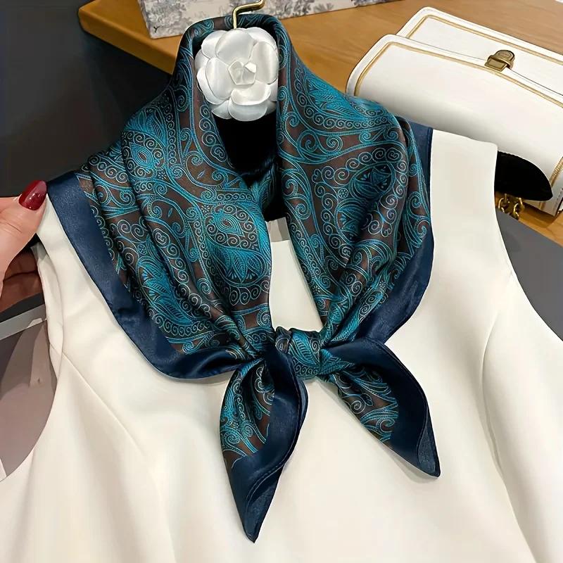 Luxury Paisley Print Square Scarf Hijab Women Satin Silk-Like Bandana Headband Neckerchief Female Hair Band Wrap Shawls Foulard