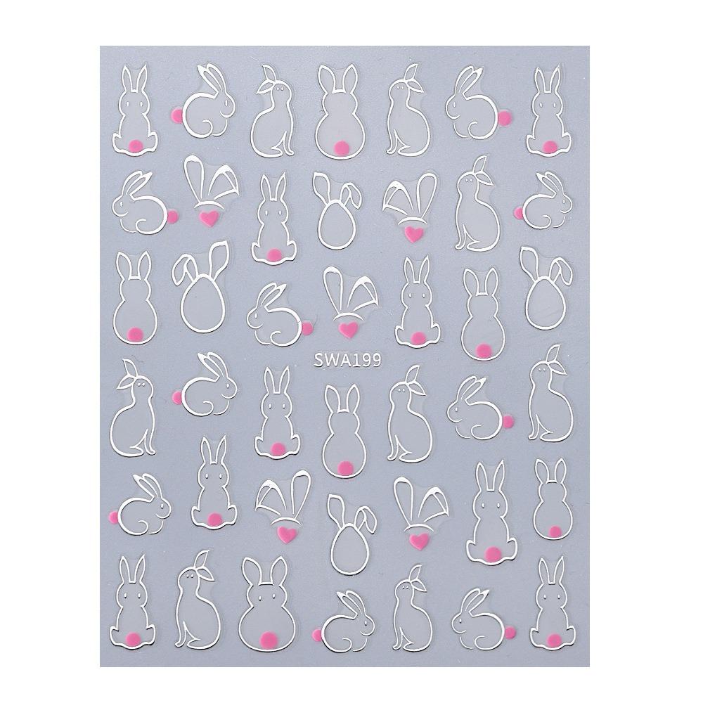 Rabbit Ears Nail Art Decals Waterproof Nail Decals New Easter Rabbit 3D Nail Stickers  Manicure DIY