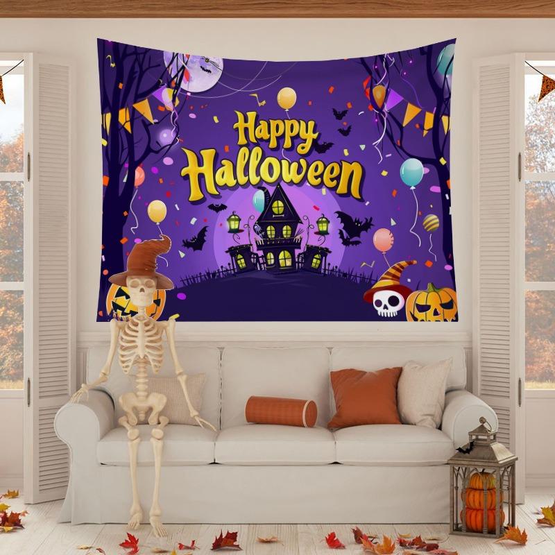 Halloween Home Party Decoration Tapestry Background Cloth Blood Red Handprint Clown Horror Pumpkin Head Atmosphere Tapestry