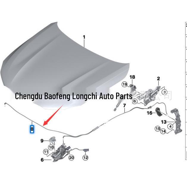 51237347414 Compatible Hood Opening Cable for BMW 7 Series G11 G12