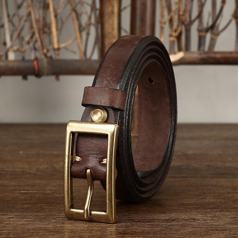 2.4Cm Wide Fashion Retro Trend Decoration Leather Thin Belt Women'S Thickened Pure Cowhide Jeans Belt Women'S