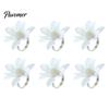 Wedding Napkin Rings 6Pcs White Lotus Rings, Chiffon Flower Metal Ring Holders, Faux Durable Pearl Dinner for Bridal Shower Table Decor Light