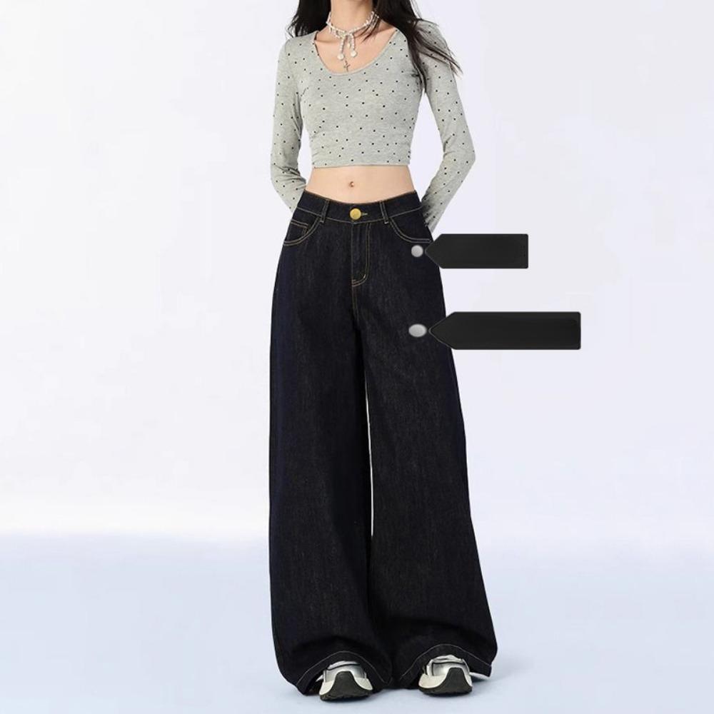 High Street Mopping Jeans Women's Spring and Autumn New American High Waist Loose Drape Design Wide Leg Jeans